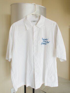 8seconds Korean White Seersucker Camp Collar Shirt Citypop Embroidered XL